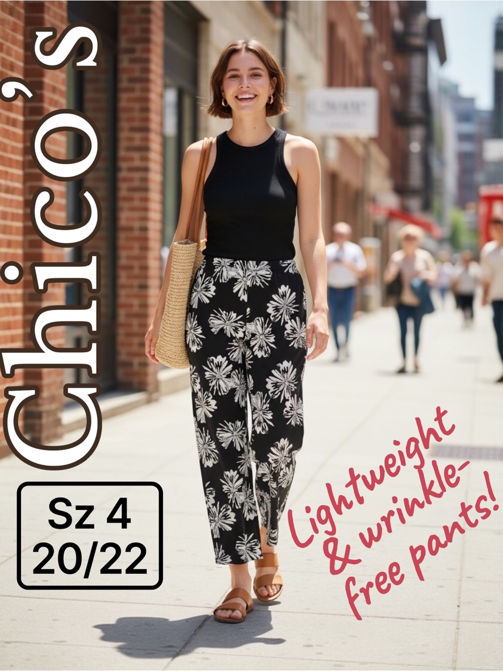 Chico's Black & White Lightweight Floral Capris